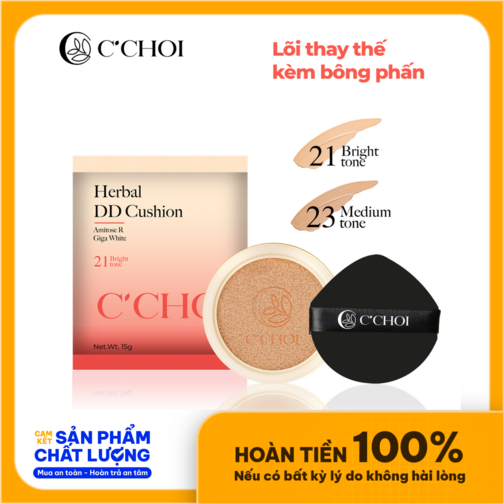 Lõi Phấn Nước che phủ,độ bám tốt,chống nắng,làm chậm lão hoá da,cho cả phụ nữ có thai và cho con bú C'Choi Herbal DD Cushion